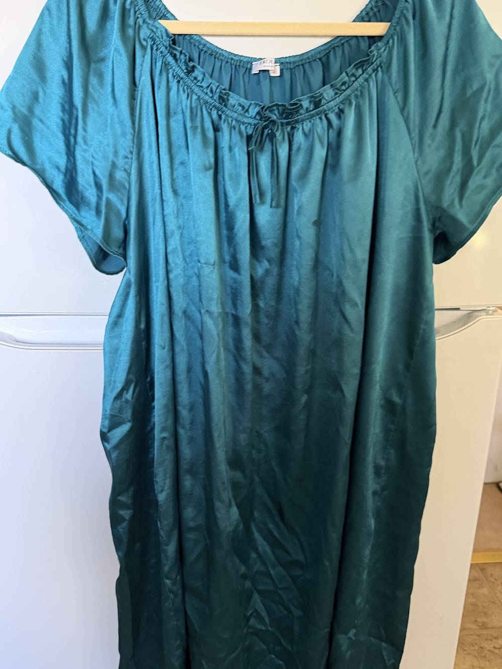 Satin Teal Scoop Neck Nightgown